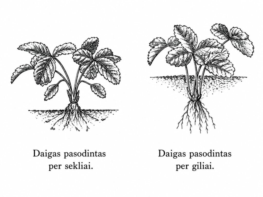 Braškių daigų sodinimas